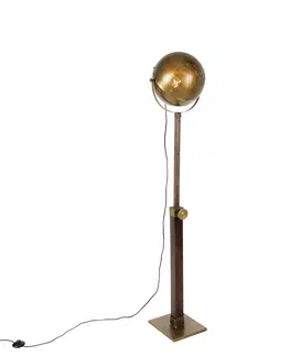 Stojaci lampy Průmyslová stojací lampa bronzová se dřevem nastavitelná - Haicha