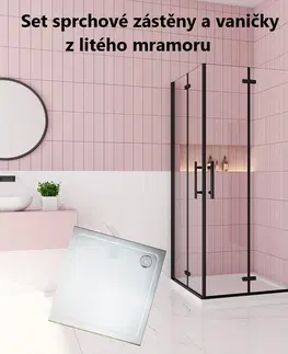 Sprchové vaničky H K Sprchový kout MELODY BLACK R100, 100x100 cm se zalamovacími dveřmi včetně sprchové vaničky z litého mramoru