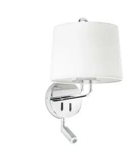 Nástěnná svítidla s látkovým stínítkem FARO MONTREAL nástěnná lampa, chrom/bílá, se čtecí lampičkou