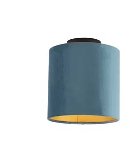 Stropni svitidla Stropní lampa s velurovým odstínem modrá se zlatem 20 cm - černá Combi