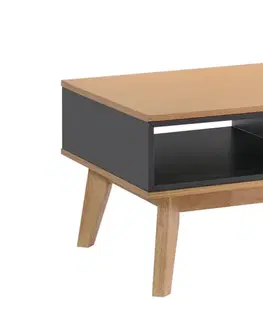 Designové a luxusní konferenční stolky Estila Skandinávský obdélníkový konferenční stolek Nordica Clara ze dřeva světle hnědé barvy se zásuvkou a černou poličkou dub 120cm