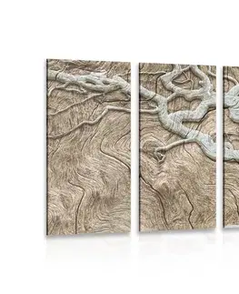 Obrazy stromy a listy 5-dílný obraz abstraktní strom na dřevě v béžovém provedení