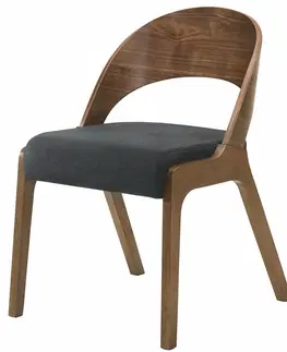 Luxusní jídelní židle Estila Stylová jídelní židle Nordica Nogal s tvarovanou zádovou opěrkou z ořechově hnědého dřeva s tmavě šedým čalouněním 77cm