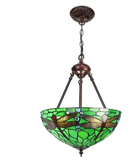 Svítidla Zelené stropní svítidlo Tiffany s vážkami Vie green - Ø 31*126 cm E27/max 2*40W Clayre & Eef 5LL-9336GR