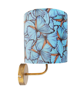 Nastenna svitidla Vintage nástěnná lampa zlatá s odstínem sametového motýla - Matt