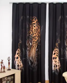 Luxusní hotové závěsy s potiskem 3D Černé závěsy do oken s motivem geparda