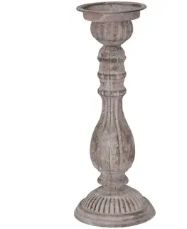 Svícny Šedý antik kovový svícen ArtFerro na širokou svíčku - Ø 12,5*33cm  Exner 226295
