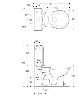 Záchody KERASAN RETRO WC kombi, zadní odpad, bílá-bronz WCSET12-RETRO-ZO