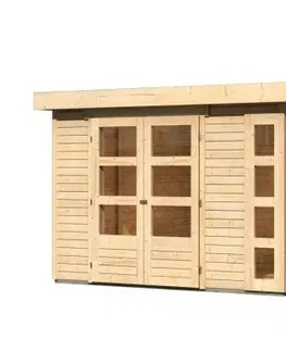 Dřevěné plastové domky Dřevěný zahradní domek KERKO 5 s přístavkem 280 Lanitplast Přírodní dřevo