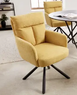 Luxusní jídelní židle Estila Retro moderní otočná jídelní židle Dover se žlutým potahem a černým kovovým nohama 92cm