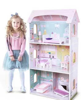 Domečky pro panenky ECOTOYS Dřevěný domeček pro panenky růžový