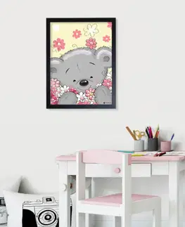 Obrazy do dětského pokoje Obraz plyšového medvídka s květinami