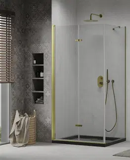 Sifony k pračkám MEXEN/S Lima sprchový kout zalamovací dveře 80 x 100, transparent, zlatý + Flat černá vanička se sifonem 856-080-100-50-00-4070G