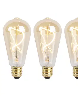 Zarovky Sada 3ks E27 stmívatelných LED spirálových svítidel ST64 zlatá 4W 270 lm 2100K