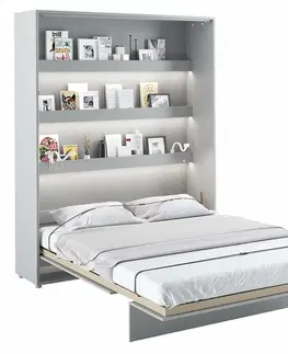 bez úložného prostoru Vysoká sklápěcí postel ve skříni dvoulůžko MONTERASSO, 160x200, šedá