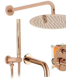 Sprchy a sprchové panely Podomítkový sprchový set s instalačním boxem Rea Lungo růžovězlatý - vanová baterie, dešťová a ruční sprcha