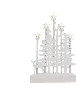 Vánoční osvětlení  LED dekorace dřevěná – les s hvězdami, 35,5 cm, 2x AA, vnitřní, teplá bílá, časovač