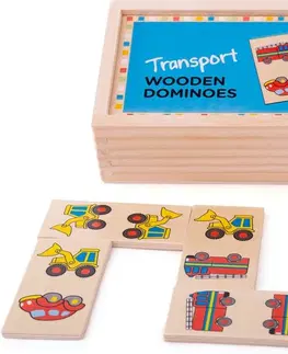 Živé a vzdělávací sady Bigjigs Toys Dřevěné domino dopravní prostředky DOMIN hnědé