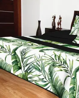 Přehozy na postel 3D s barevným potiskem Prošívaný přehoz černo bílé barvy s listy