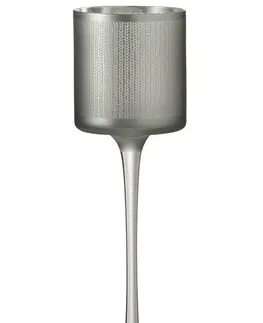 Svícny Šedivo skleněný svícen na noze s pleteným vzorem L - 9*9*30 cm J-Line by Jolipa 75148