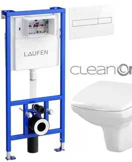 WC sedátka LAUFEN Rámový podomítkový modul CW1 SET s bílým tlačítkem + WC CERSANIT CLEANON CARINA  + SEDÁTKO H8946600000001BI CA1