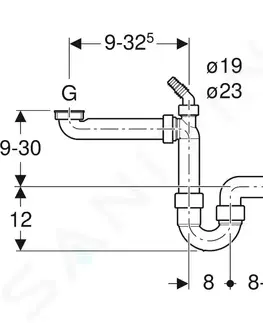 Koupelnové baterie GEBERIT Příslušenství Trubková zápachová uzávěrka pro dřez, prostorově úsporná, vývod vodorovný, d 50 mm 152.819.11.1