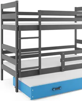 Postele BMS Dětská patrová postel ERYK 3 s přistýlkou | šedá Barva: Šedá / Modrá, Rozměr: 200 x 90 cm
