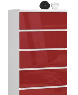 Komody Ak furniture Komoda Kuba 60 cm - 5 šuplíků bílá/červená
