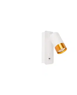 Svítidla  Nástěnné bodové svítidlo s USB nabíječkou 1xGU10/35W/230V bílá/zlatá 