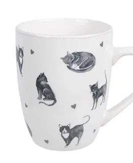 Hrnky a šálky Bílo-šedý porcelánový hrnek Cats and Kittens – 12*8*10 cm / 350 ml Clayre & Eef AKYMU