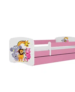 Dětské postýlky Kocot kids Dětská postel Babydreams ZOO růžová, varianta 70x140, se šuplíky, s matrací