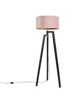 Stojaci lampy Stojací lampa stativ černá s růžovým odstínem a zlatem 50 cm - Puros