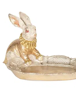 Velikonoční dekorace Zlatý dekorační talíř s králíkem - 15*11*09 cm Clayre & Eef 6PR2522