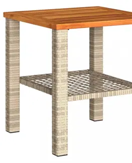 Zahradní stolky Zahradní stolek béžový 40 x 40 x 42 cm polyratan akáciové dřevo