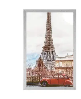 Města Plakát pohled na Eiffelovu věž z ulice Paříže