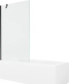 Vany MEXEN/S Cubik obdélníková vana 160 x 70 cm s panelem + vanová zástěna 100 cm, transparent, černá 550316070X9510000070