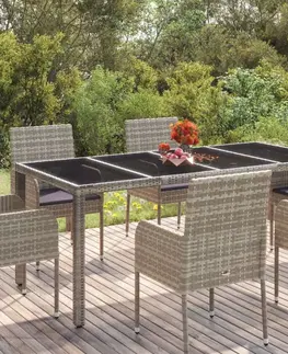 Zahradní stolky Zahradní stůl se skleněnou deskou šedý 190x90x75 cm polyratan