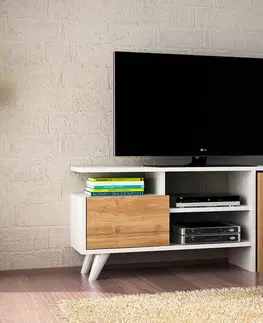 Televizní stolky Obývací stěna NATURE bílá, ořech