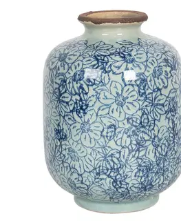 Dekorativní vázy Keramická váza ve vintage stylu s modrými kvítky Bleues – Ø 10*15 cm  Clayre & Eef 6CE1199