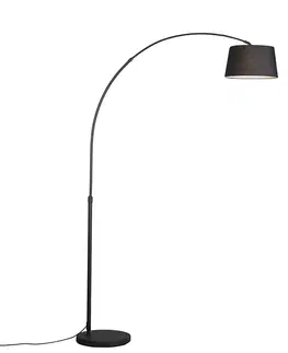 Obloukove lampy Moderní oblouková lampa černá s černým látkovým stínidlem - Arc Basic