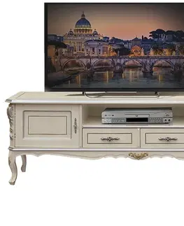 Luxusní a designové televizní stolky Estila Luxusní klasický TV stolek Clasica z dřevěného masivu s vyřezávanou výzdobou a úložným prostorem na chippendale nožičkách 184cm