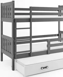 Postele BMS Dětská patrová postel s přistýlkou CARINO 3 | 80 x 190 cm Barva: bílá / šedá