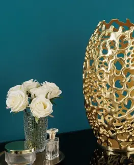 Luxusní a designové vázy a láhve Estila Art deco kovová váza Hoja ve zlatém provedení 40cm