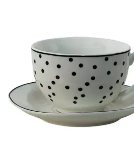 Hrnky a šálky Porcelánový  šálek s podšálkem s černými puntíky Black Dot  - 238 ml Clayre & Eef SDKS