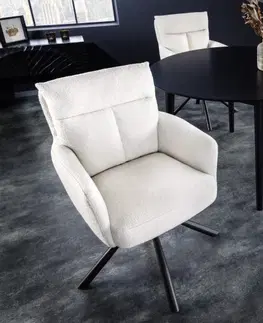 Designové a luxusní křesla do pracovny a kanceláře Estila Retro designová otočná židle Dover s bílým textilním čalouněním as černýma nohama z kovu 92cm