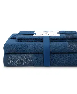 Ručníky AmeliaHome Sada 3 ks ručníků ALLIUM klasický styl námořnická modrá, velikost 50x90+70x130