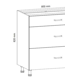 Kuchyňské linky MISAEL dolní skříňka D80S3, korpus bílý, dvířka borovice andersen