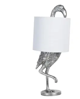 Lampy Stříbrná stolní lampa Plaměňák s bílým stínidlem - Ø 20*50 cm E27/max 1*60W Clayre & Eef 6LMC0012