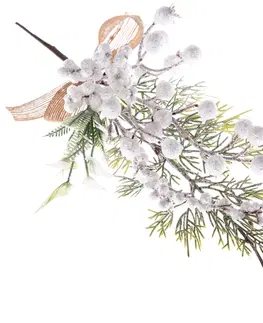 Vánoční dekorace Dekorační vánoční větvička s bílými bobulemi, 8 x 35 x 6 cm