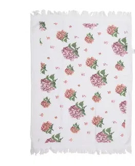 Utěrky Bílý kuchyňský froté ručník s květy hortenzie Vintage Grace  - 40*66 cm Clayre & Eef TVTG